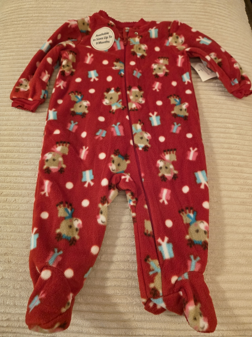 Holiday Time Red Reindeer Print Fleece Footed Pajamas